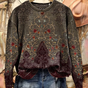 Women Floral Crew Neck Printing Casual Spring/Fall Long Sleeve Sweatshirt, JustFashionNow Sweatshirts & Hoodies, color:Brown|size:XXL,