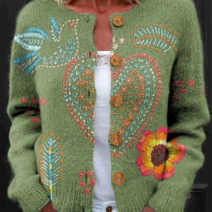 Women Knitted Floral Long Sleeve Comfy Vintage Cardigan, Cardigans, color:Color2|size:5XL, catalog Noracora shop