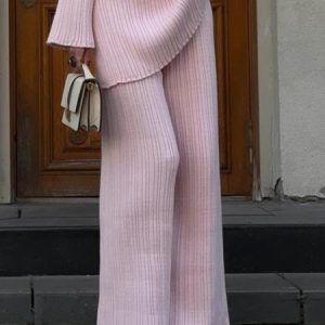 Elegant Plain Sweater Straight Pants, Pants, color:Pink|size:XXL, Stylewe