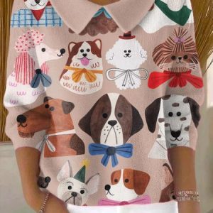Women Cotton Cartoon Long Sleeve Comfy Casual Sweater, Sweaters, color:Pink|size:4XL, catalog Noracora shop