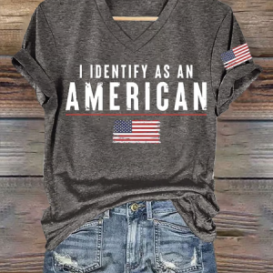 Casual America Flag V Neck Short Sleeve T-shirt, T-shirts, color:Light Gray|size:3XL, catalog Noracora shop