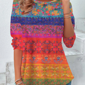 Women Floral Long Sleeve Tee T-shirt Crew Neck Printing Casual Spring/Fall Tunic Top, JustFashionNow T-Shirts, color:As Picture|size:XXL,