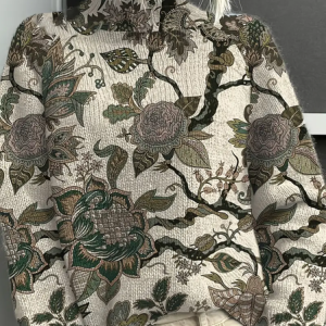 Women Floral Printing Spring/Fall Vintage Long Sleeve Turtleneck Sweater, JustFashionNow Sweaters, color:As Picture|size:4XL,
