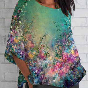 Women Floral Half Sleeve Tee T-shirt Crew Neck Casual Summer Top, JustFashionNow T-Shirts, color:Green|size:5XL,