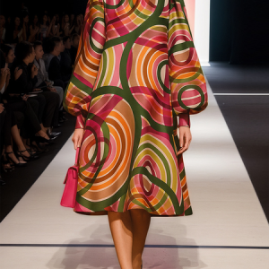 Plus Size Elegant Geometric Printing Midi Dress, Plus Dresses, color:As Picture|size:4X, Stylewe