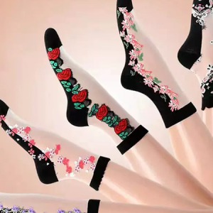 Hot Sale Women's Medium Tube Crystal Stockings Spring And Summer Thin Embroidered Glass Silk Women's Stockings Middle-aged And Elderly Non-slip Socks, JustFashionNow Socks, color:White|size:One-size,