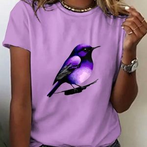 Vintage Animal Crew Neck Short Sleeve T-shirt, T-shirts, color:Purple|size:4XL, catalog Noracora shop
