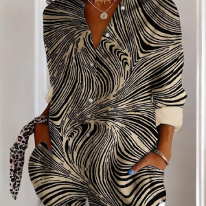 V Neck Long Sleeve Abstract Stripes Regular Micro-Elasticity Regular Fit Shirt For Women, Shirts, color:As Picture|size:4XL, catalog Noracora shop