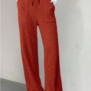 Women Plain Long Elastic Waist Pants Casual Spring/Fall Trousers, Pants, color:Red|size:XXL, catalog Noracora shop