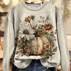 Casual Crew Neck Floral Sweatshirt Printing, Hoodies & Sweatshirts, color:Apricot|size:XXL, catalog Noracora shop