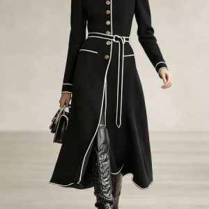 Urban Color Block Stand Collar Coat With Belt, Coats, color:Black|size:XXL, Stylewe