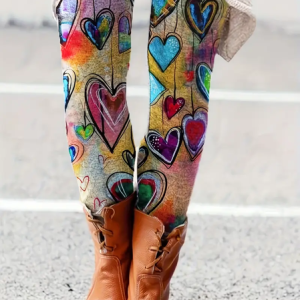 Women Heart/Cordate Casual All Season Printing Long Leggings, JustFashionNow Leggings, color:As Picture|size:XXL,