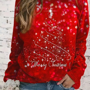 Casual Christmas Crew Neck Long Sleeve T-shirt, Hoodies & Sweatshirts, color:Red|size:XXL, catalog Noracora shop
