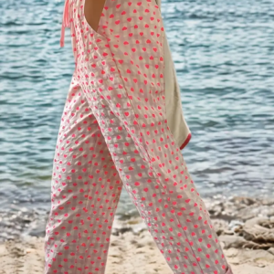 Women Polka Dots Long Pants Casual Spring/Fall Trousers, JustFashionNow Pants, color:Pink|size:5XL,