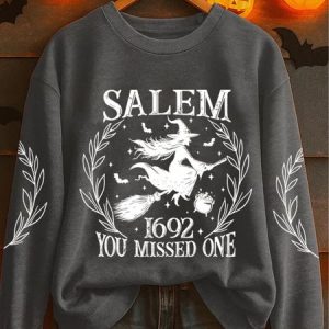 Vintage Crew Neck Halloween Witch Pattern Sweatshirt, Hoodies & Sweatshirts, color:Gray|size:5XL, catalog Noracora shop