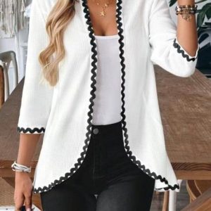 Women Cotton Plain Long Sleeve Comfy Casual Cardigan, Sweaters, color:White|size:XXL, catalog Noracora shop