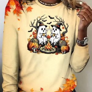 Vintage Animal Crew Neck Long Sleeve T-shirt, T-shirts, color:Apricot|size:4XL, catalog Noracora shop