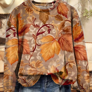 Women Maple Leaf Crew Neck Printing Casual Spring/Fall Long Sleeve Sweatshirt, JustFashionNow Sweatshirts & Hoodies, color:Orange|size:XXL,