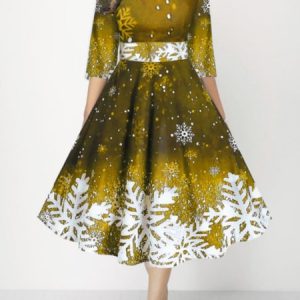 Women Christmas Spring/Fall Dress Crew Neck Three Quarter Sleeve A-Line Dress, Dresses, color:Golden|size:5XL, catalog Noracora shop