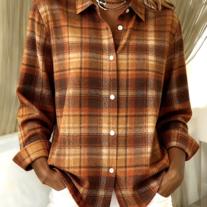Women Geometric Long Sleeve Shirt Spring/Fall V Neck Daily Casual Top, JustFashionNow Blouses, color:Khaki|size:4XL,