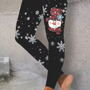 Women Christmas Snowman Casual All Season Printing Long Leggings, JustFashionNow Leggings, color:Black|size:XXL,