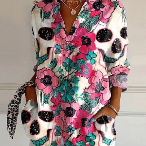 Shirt Collar Long Sleeve Halloween Regular Loose Shirt For Women, Shirts, color:Color4|size:XXL, catalog Noracora shop