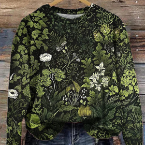 Women Floral Crew Neck Printing Casual Spring/Fall Long Sleeve Sweatshirt, JustFashionNow Sweatshirts & Hoodies, color:Green|size:3XL,