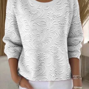 Women Cotton Floral Long Sleeve Comfy Vintage Sweater, Sweaters, color:Light Gray|size:4XL, catalog Noracora shop