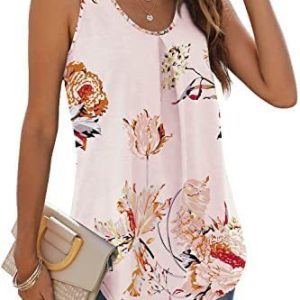 Sports Crew Neck Plain Tank Top Ruched, Tanks & Camis, color:Pink-white|size:XXL, catalog Noracora shop