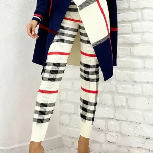 Casual Plaid Sweater Legging Pants, Pants, color:As Picture|size:XXL, Stylewe