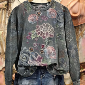Casual Crew Neck Floral Sweatshirt Printing, Hoodies & Sweatshirts, color:Gray|size:3XL, catalog Noracora shop