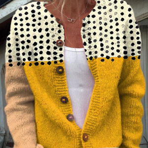 Women Abstract Long Sleeve Comfy Casual Printing Cardigan, Cardigans, color:Yellow|size:4XL, catalog Noracora shop