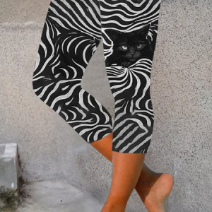 Women Cat Capris Elastic Waist Pants Casual Summer Trousers, Leggings, color:Black|size:XXL, catalog Noracora shop