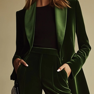 Elegant Plain Lapel Collar Blazer, Blazers, color:Green|size:XXL, Stylewe
