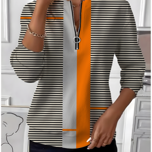 Vintage Crew Neck Striped Sweatshirt, Sweaters, color:Yellow|size:XXL, catalog Noracora shop