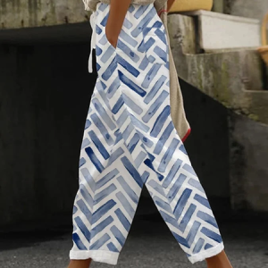 Women Geometric Long Pants Casual Spring/Fall Trousers, JustFashionNow Pants, color:Blue|size:5XL,