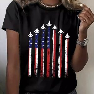 Casual Independence Day (Flag) Crew Neck Short Sleeve T-shirt, T-shirts, color:Black|size:XXL, catalog Noracora shop
