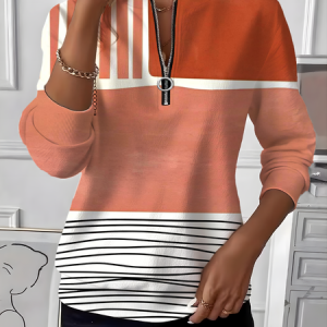 Vintage Crew Neck Striped Sweatshirt, Hoodies & Sweatshirts, color:Orange|size:XXL, catalog Noracora shop