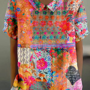 Vintage Psychedelic Art Shawl Collar Short Sleeve T-shirt, Blouses, color:As Picture|size:4XL, catalog Noracora shop