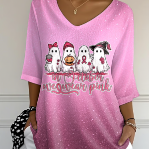 Vintage Halloween Crew Neck Long Sleeve T-shirt, T-shirts, color:Pink|size:4XL, catalog Noracora shop