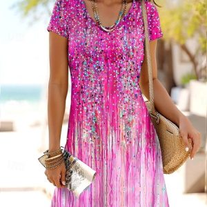 Women Floral Summer Dress Crew Neck Sleeveless A-Line Dress, Midi, color:Rose Red|size:4XL, catalog Noracora shop