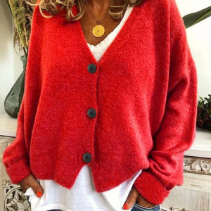 Women Plain Casual Spring/Fall Cardigan, JustFashionNow Cardigans, color:Red|size:5XL,