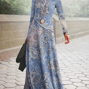Women Floral Spring/Fall Dress Crew Neck Long Sleeve A-Line Dress, Dresses, color:As Picture|size:4XL, catalog Noracora shop