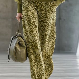 Urban Leopard Printing Straight Pants, Pants, color:Green|size:XXL, Stylewe
