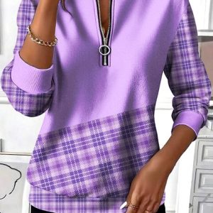 Casual Stand Collar Geometric Sweatshirt, Hoodies & Sweatshirts, color:Purple|size:3XL, catalog Noracora shop