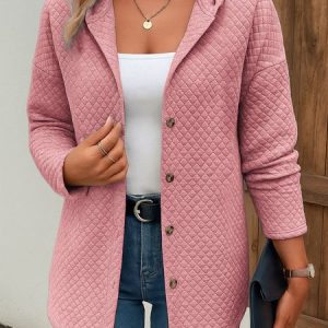 Women Spring/Fall Outerwear Casual Plain Long Sleeve Hoodie Jacket, Outerwear, color:Pink|size:3XL, catalog Noracora shop