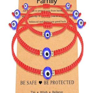 Evil Eye Red Braided Bracelet Family Black Spacer Bead Parent-child Bracelet Evil Eye Braided Bracelet Set, JustFashionNow Bracelets, color:Color7|size:One-size,
