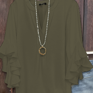 Women Plain Half Sleeve Shirt Summer V Neck Daily Casual Top, JustFashionNow Shirts, color:darkgreen|size:5XL,