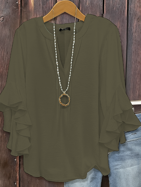 Women Plain Half Sleeve Shirt Summer V Neck Daily Casual Top, JustFashionNow Shirts, color:darkgreen|size:5XL,