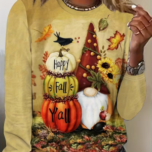 Women Maple Leaf Long Sleeve Tee T-shirt Crew Neck Printing Casual Spring/Fall Graphic Tee Top, JustFashionNow T-Shirts, color:Yellow|size:XXL,